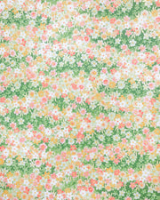 Japanese chiyogami paper featuring green, white, pink, and orange flowers on a green background with metallic gold accents.