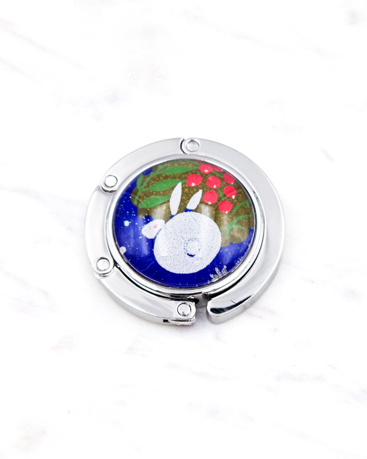 Tabletop Bag Hanger - White Rabbit on Blue