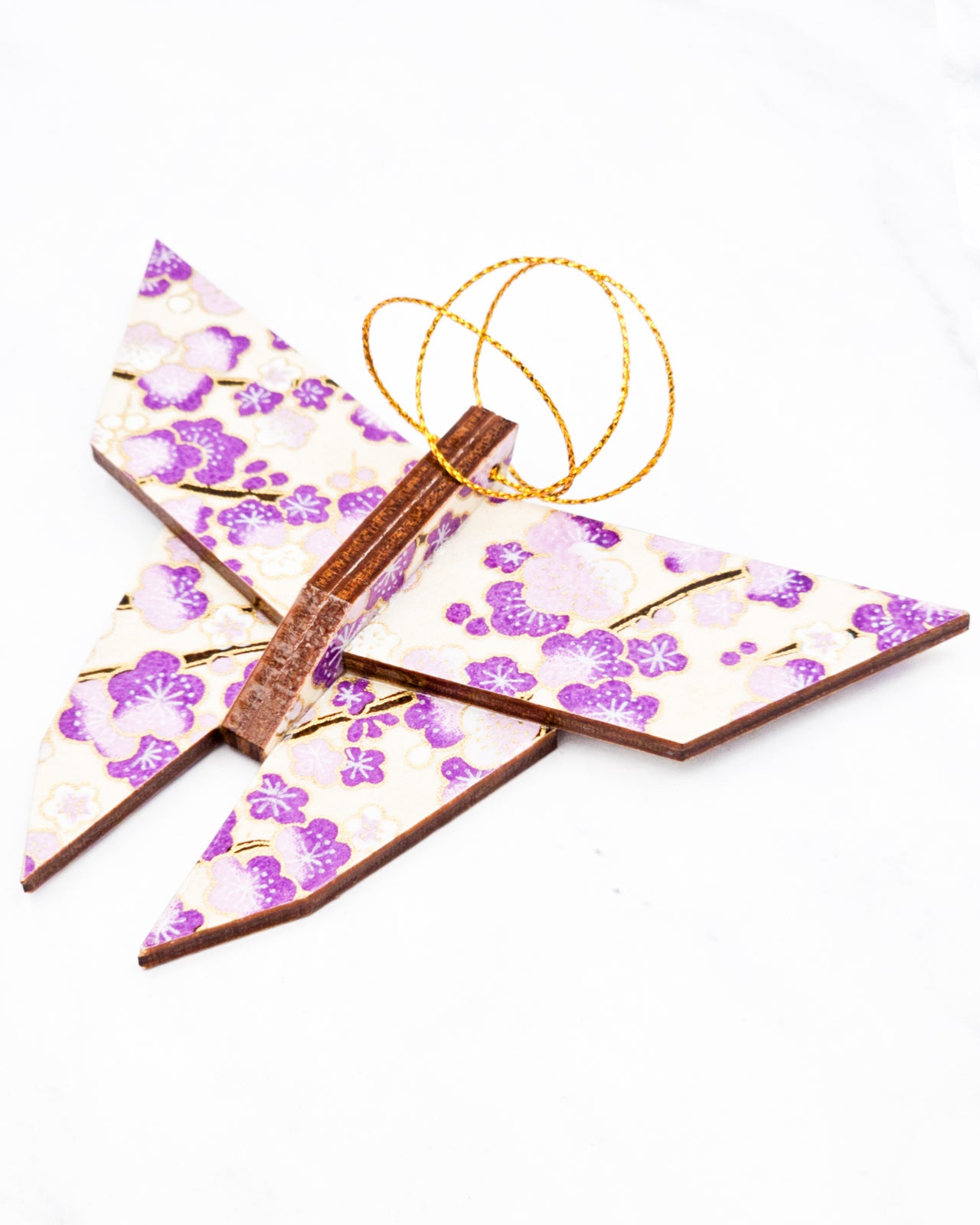 Wooden Origami Butterfly - Purple Plum Blossom Tree on Cream
