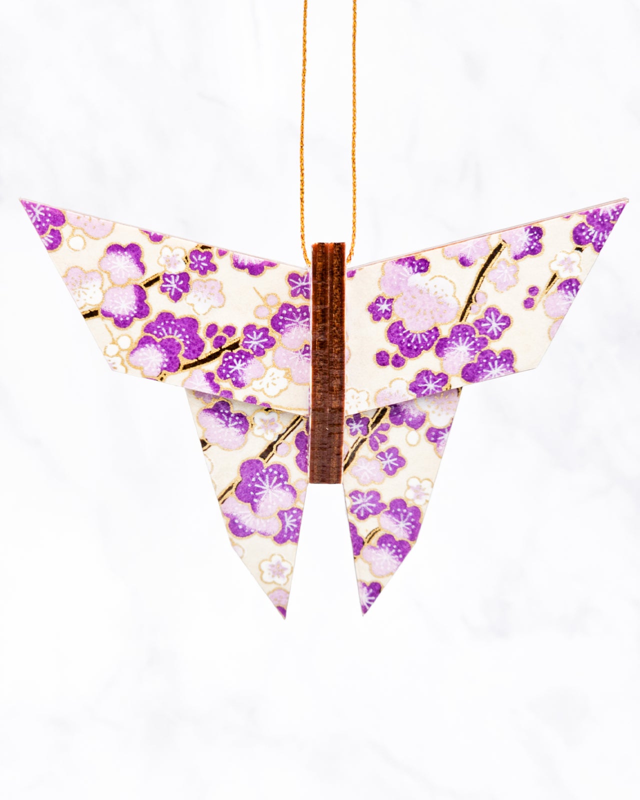 Wooden Origami Butterfly - Purple Plum Blossom Tree on Cream