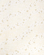 Japanese chiyogami featuring white and metallic gold cherry blossoms on a pearlescent cream background with silver accents.