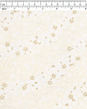 Japanese chiyogami featuring white and metallic gold cherry blossoms on a pearlescent cream background with silver accents.