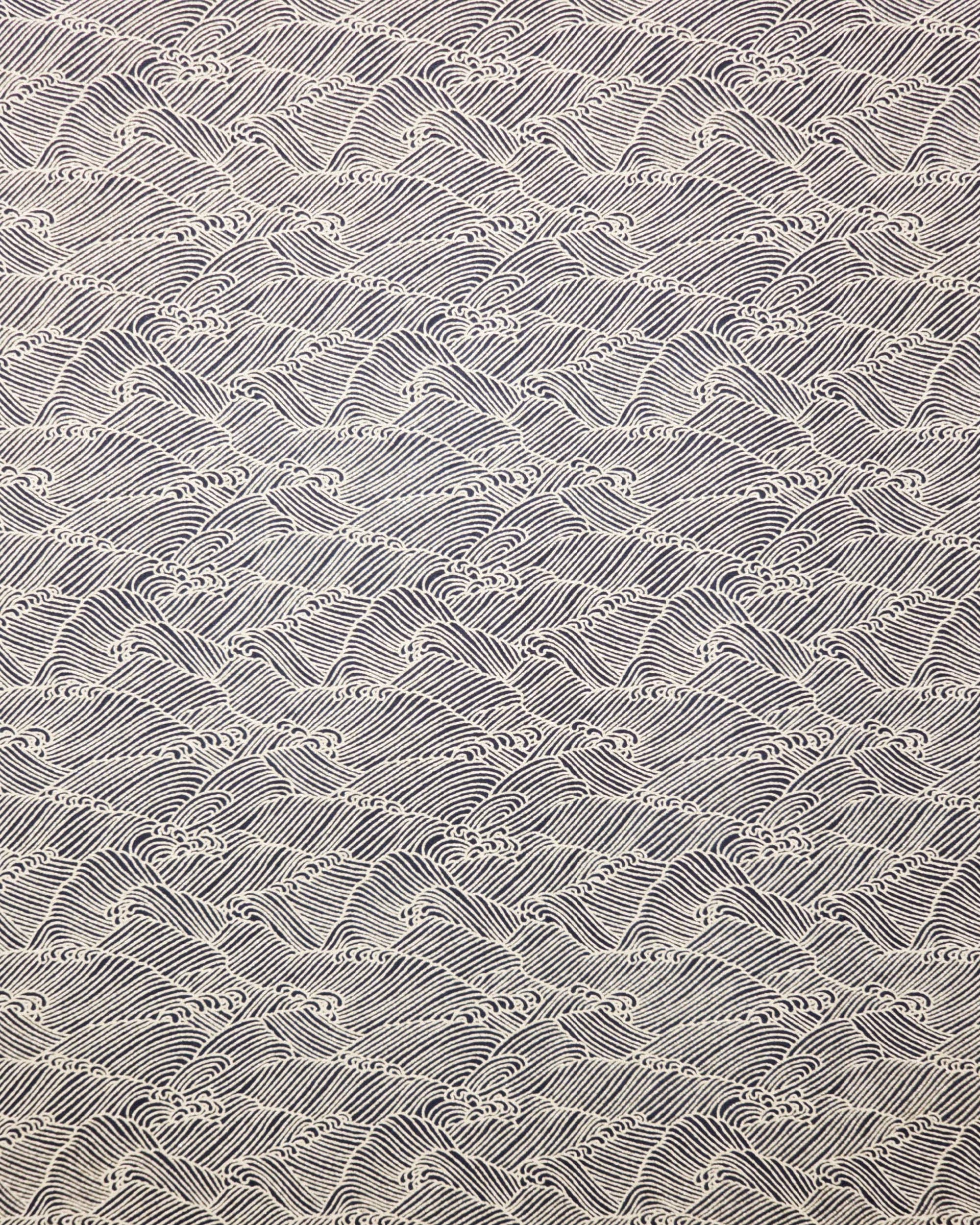 Japanese chiyogami featuring small metallic gold waves on a black background.