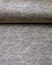 Japanese chiyogami featuring small metallic gold waves on a black background.