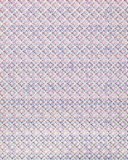 Japanese chiyogami paper featuring a blue shippo design with purple hanabishi in the center with metallic gold accents.