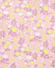 Japanese chiyogami paper featuring white & yellow flowers and wisteria with purple leaves and metallic gold accents.