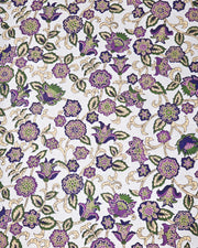 Japanese chiyogami paper featuring purple & green sarasa flowers on a metallic silver background.