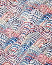 Japanese chiyogami paper featuring blue & red striped hills with metallic gold accents.