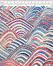 Japanese chiyogami paper featuring blue & red striped hills with metallic gold accents.