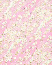 Japanese chiyogami paper featuring pink & white cherry blossoms on light pink background with metallic gold accents.