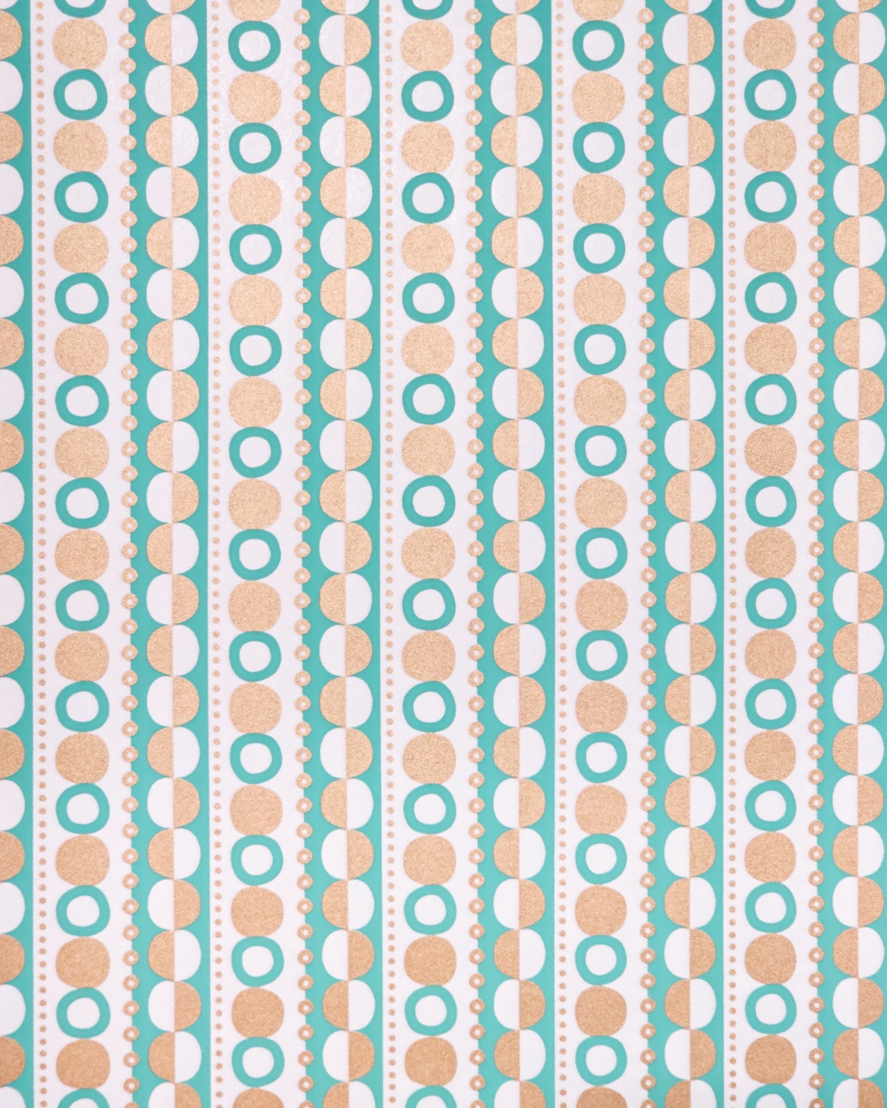 Japanese chiyogami paper featuring a turquoise & metallic gold striped geometric design on a white background.