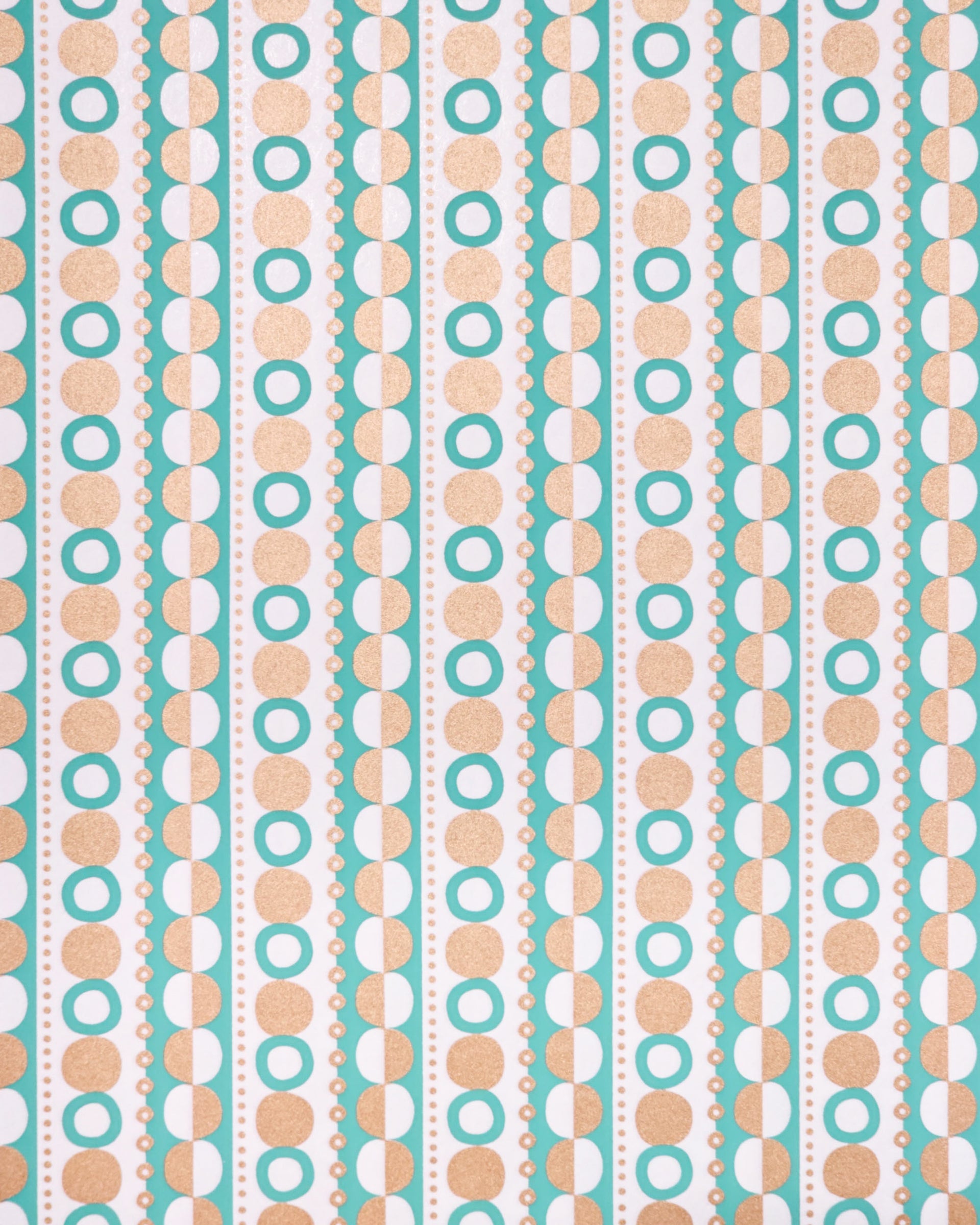 Japanese chiyogami paper featuring a turquoise & metallic gold striped geometric design on a white background.