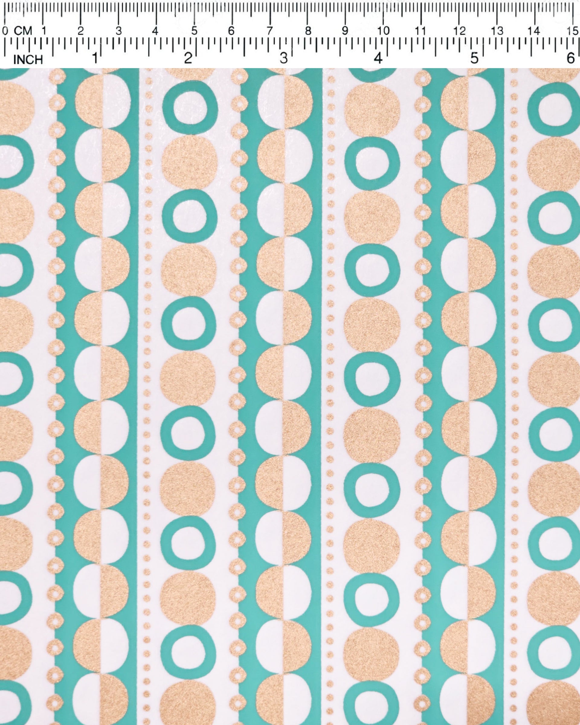 Japanese chiyogami paper featuring a turquoise & metallic gold striped geometric design on a white background.