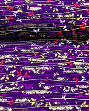 Japanese chiyogami featuring colorful butterflies with purple, yellow, and gold lines on a purple background with metallic gold accents.