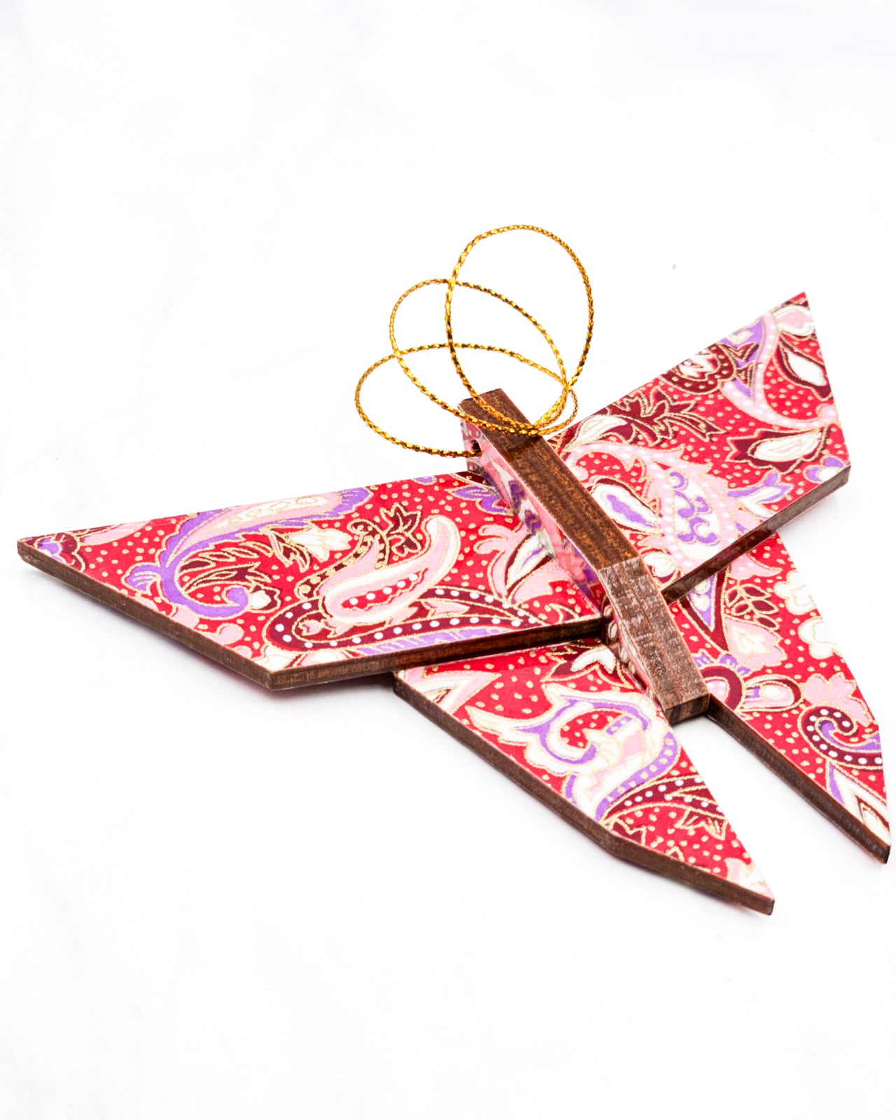 Wooden Origami Butterfly - Pink Paisley