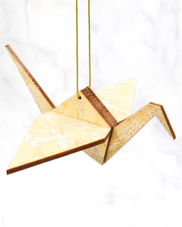 Wooden Origami Crane - White Cranes on Gold