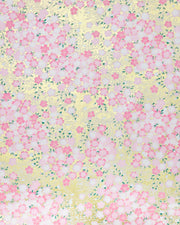 Japanese chiyogami paper featuring pink & white cherry blossoms on a metallic gold background.