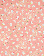 Japanese chiyogami featuring white Maneki Neko lucky cats on a pink background with metallic gold accents.