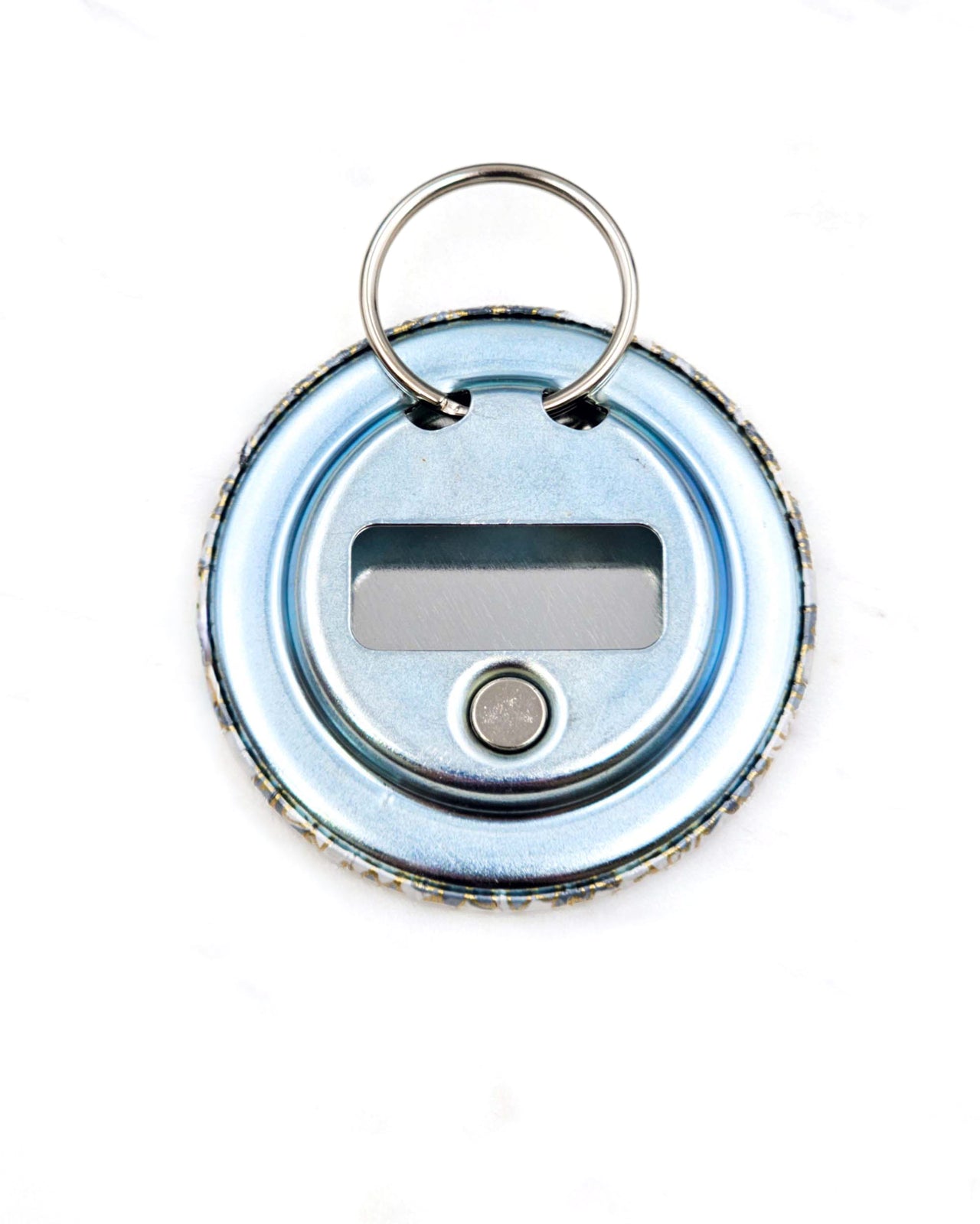 Magnetic bottle opener featuring gray and white maple leaves with metallic gold accents.