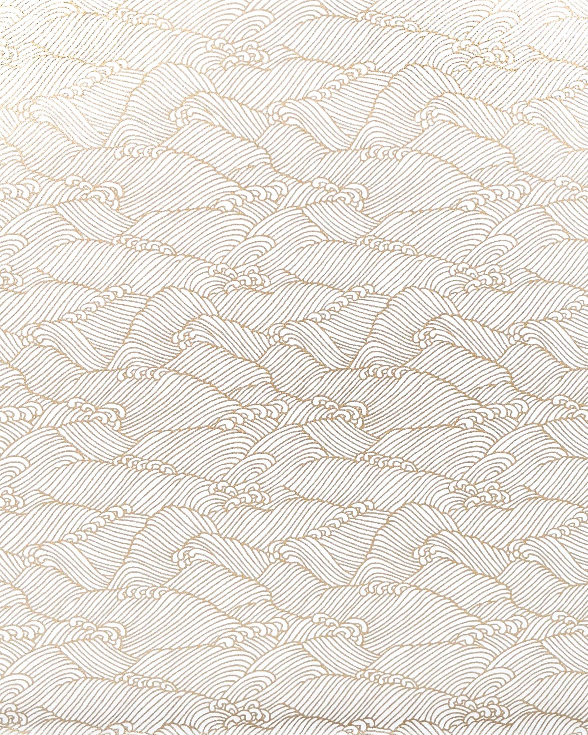 Japanese chiyogami featuring small metallic gold waves on a white background.