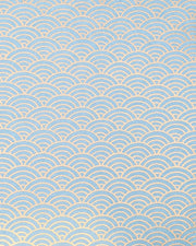 Japanese chiyogami paper large metallic gold and light blue geometric wave crests "seigaiha".
