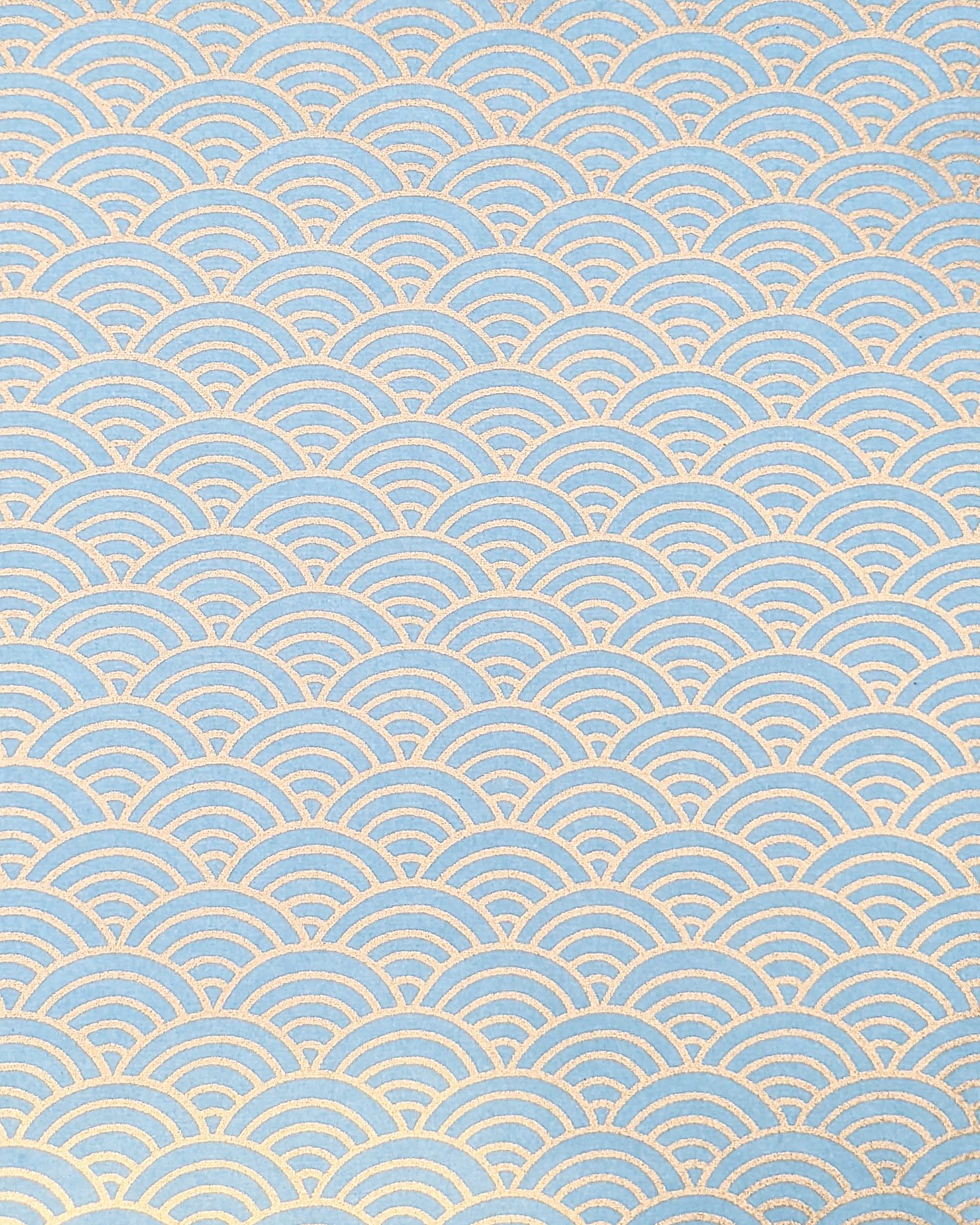 Japanese chiyogami paper large metallic gold and light blue geometric wave crests "seigaiha".
