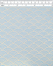 Japanese chiyogami paper large metallic gold and light blue geometric wave crests "seigaiha".