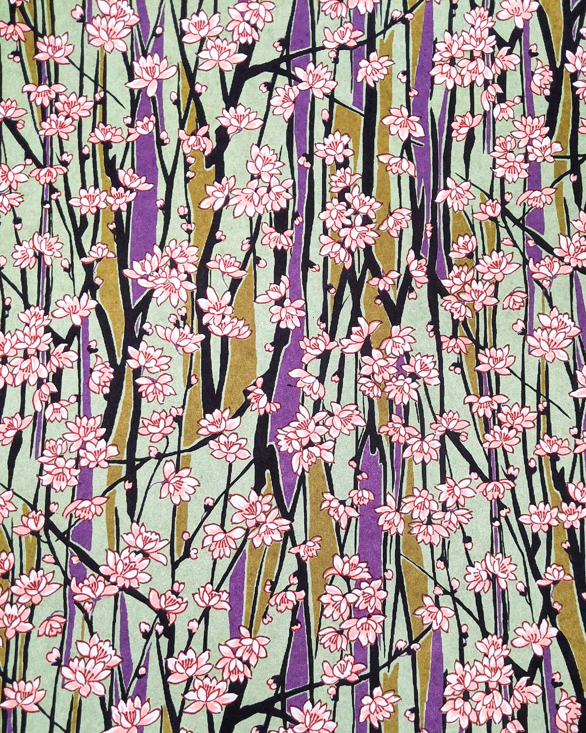 1062 Pink Cherry Blossoms on Green