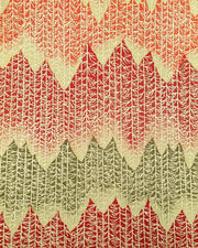 Japanese chiyogami paper featuring a orange, yellow, and green forest with metallic gold trees.
