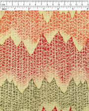 Japanese chiyogami paper featuring a orange, yellow, and green forest with metallic gold trees.