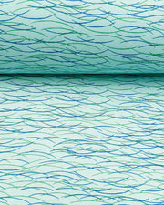 Japanese chiyogami paper featuring dark blue & green lines on a turquoise background.