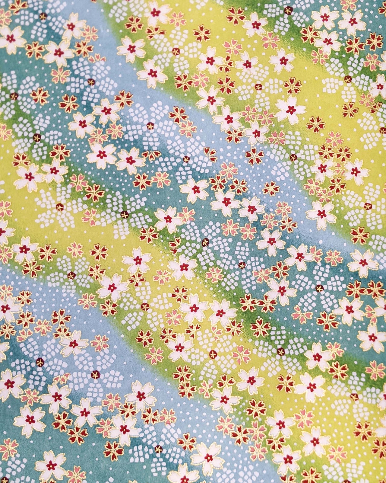 0682 Cherry Blossoms on Blue & Green