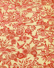Japanese chiyogami paper featuring red birds and flowers on a metallic gold background.