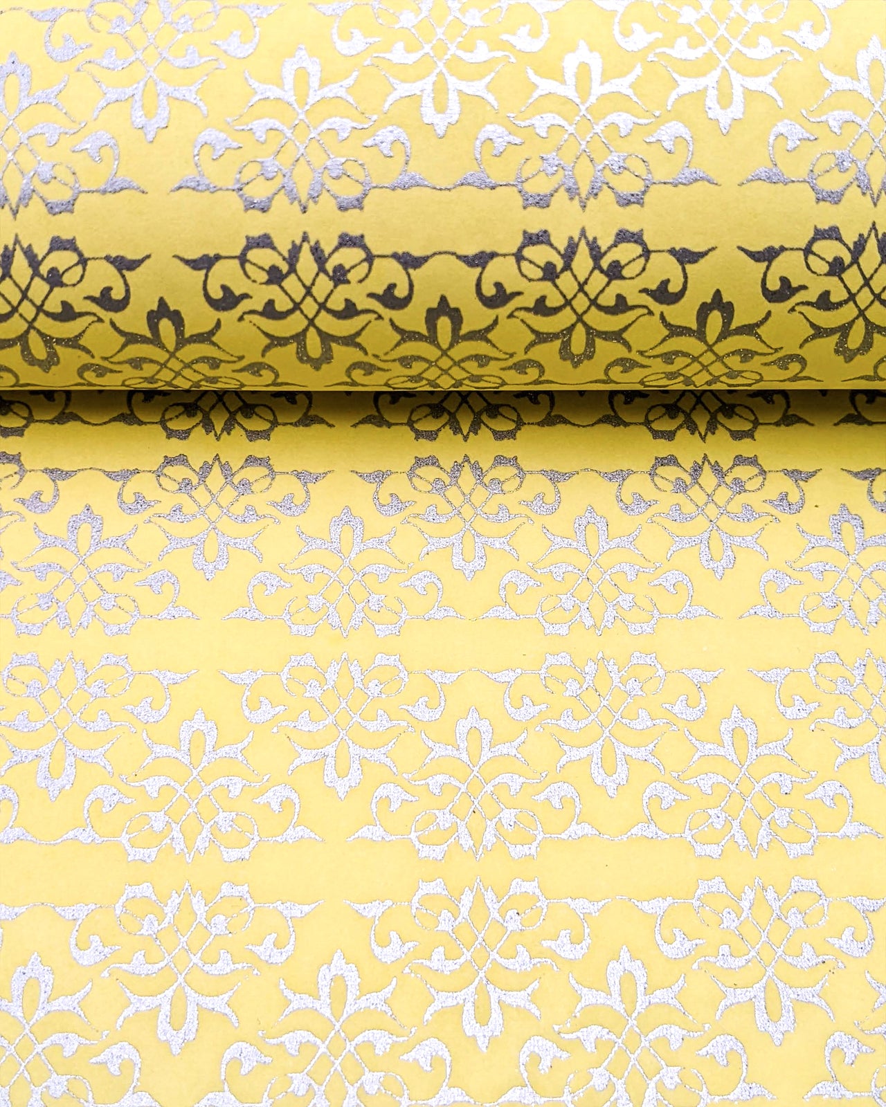 0857 Silver Damask on Yellow