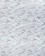 Japanese chiyogami paper featuring metallic silver waves on a light blue background.