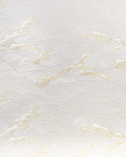 Japanese chiyogami paper featuring metallic silver & gold waves on a white background.
