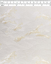 Japanese chiyogami paper featuring metallic silver & gold waves on a white background.