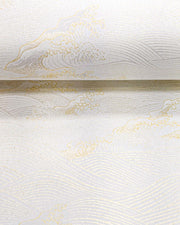 Japanese chiyogami paper featuring metallic silver & gold waves on a white background.