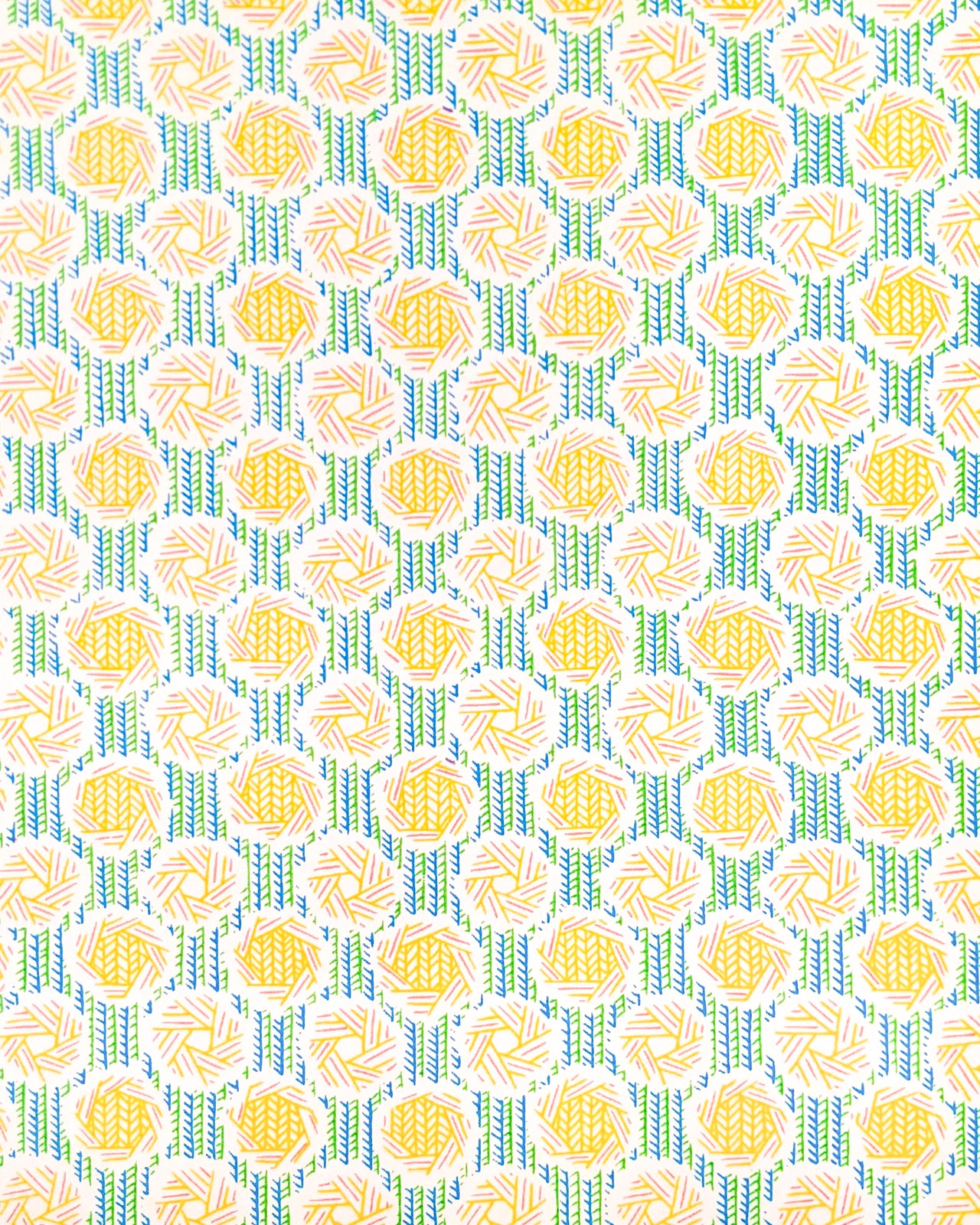 0986 Yellow Circles & Green Stripes on White