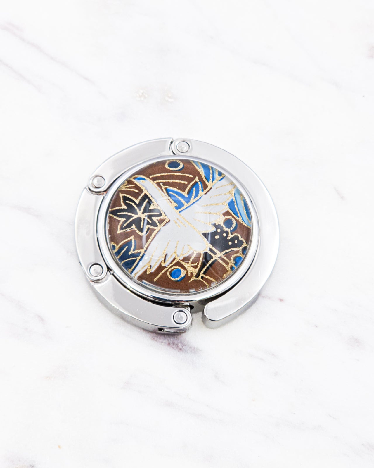 Tabletop Bag Hanger - White Crane on Blue