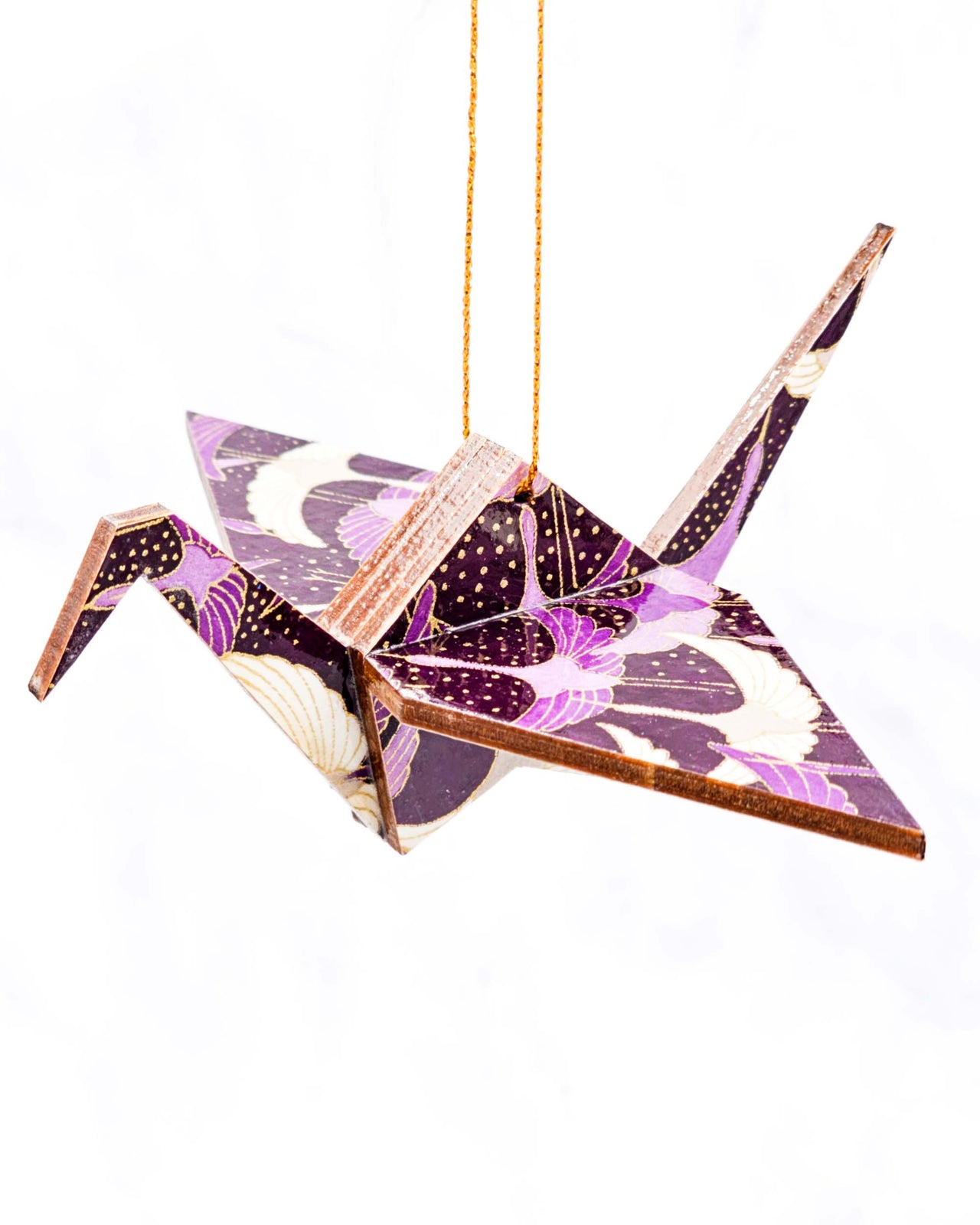 Wooden Origami Crane - White & Purple Cranes on Purple