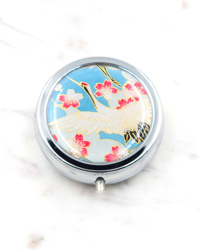 Cranes & Cherry Blossoms on Blue Pill Box
