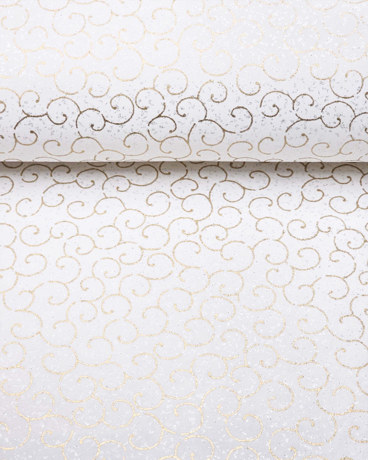 0201 Gold Karakusa on White with Silver Glitter