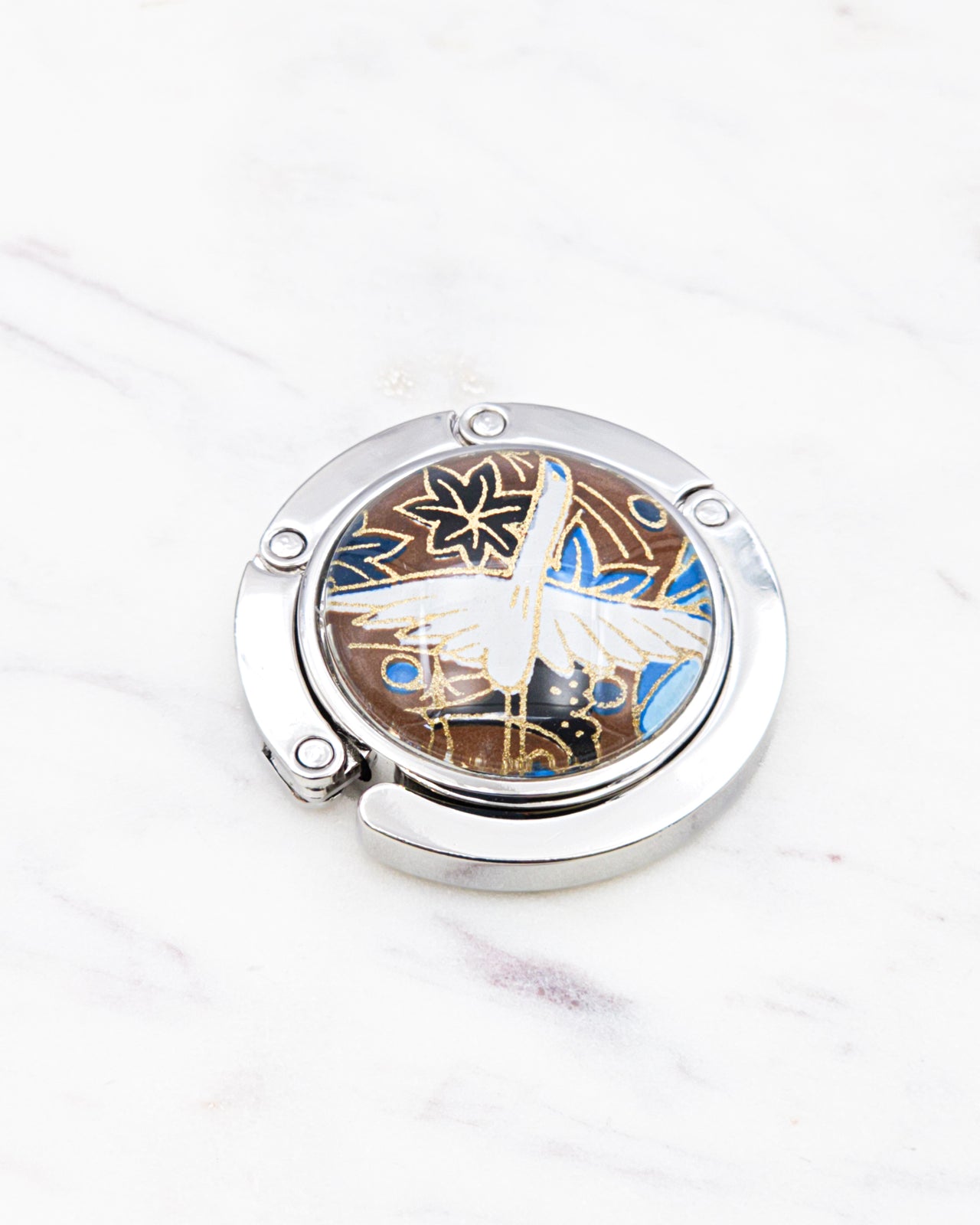 Tabletop Bag Hanger - White Crane on Blue