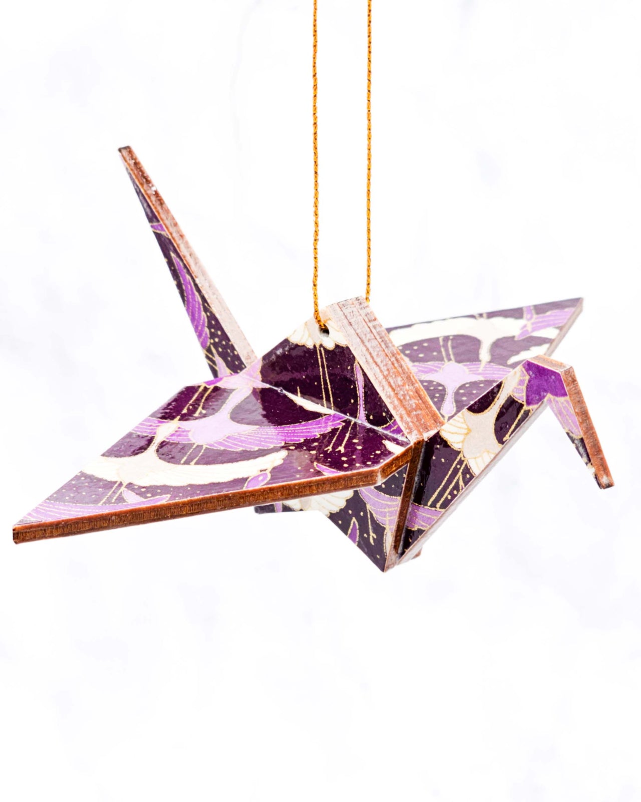 Wooden Origami Crane - White & Purple Cranes on Purple