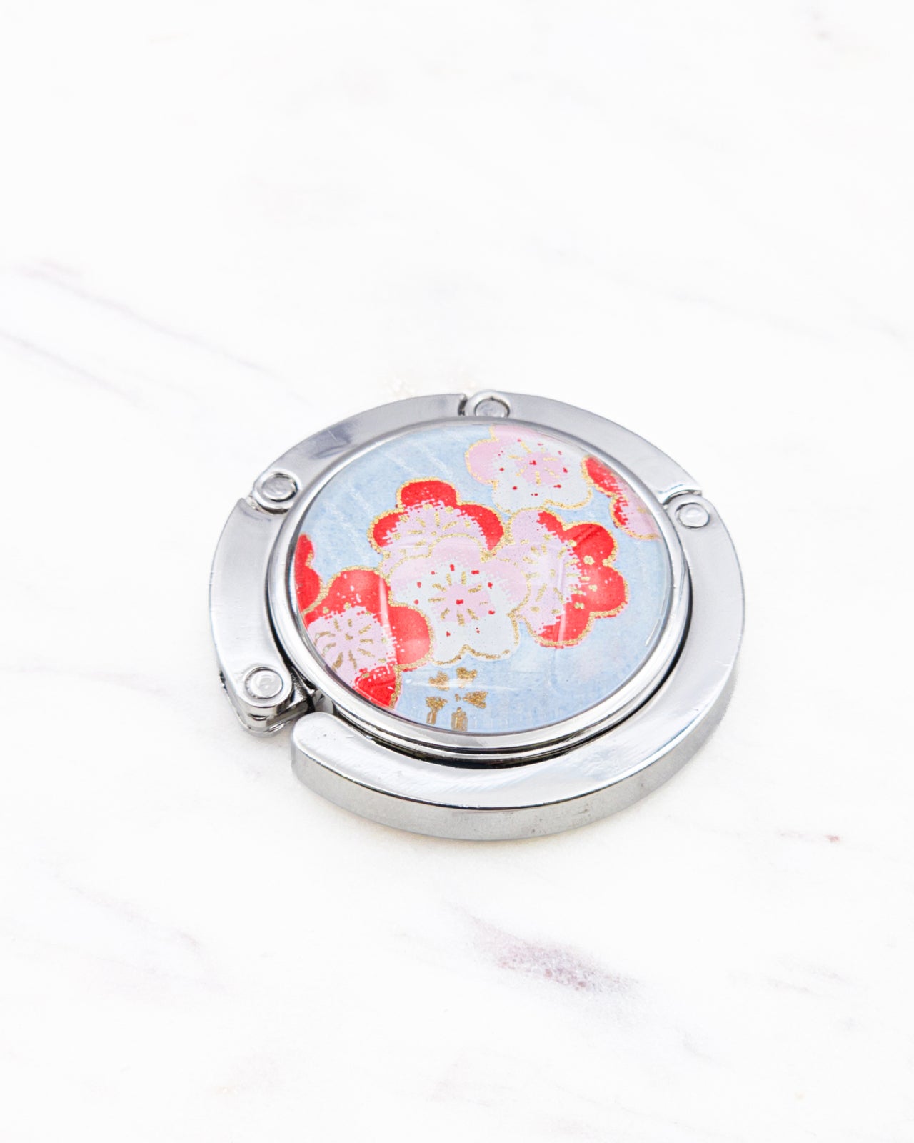 Pink Plum Blossoms on Light Blue Tabletop Bag Hanger