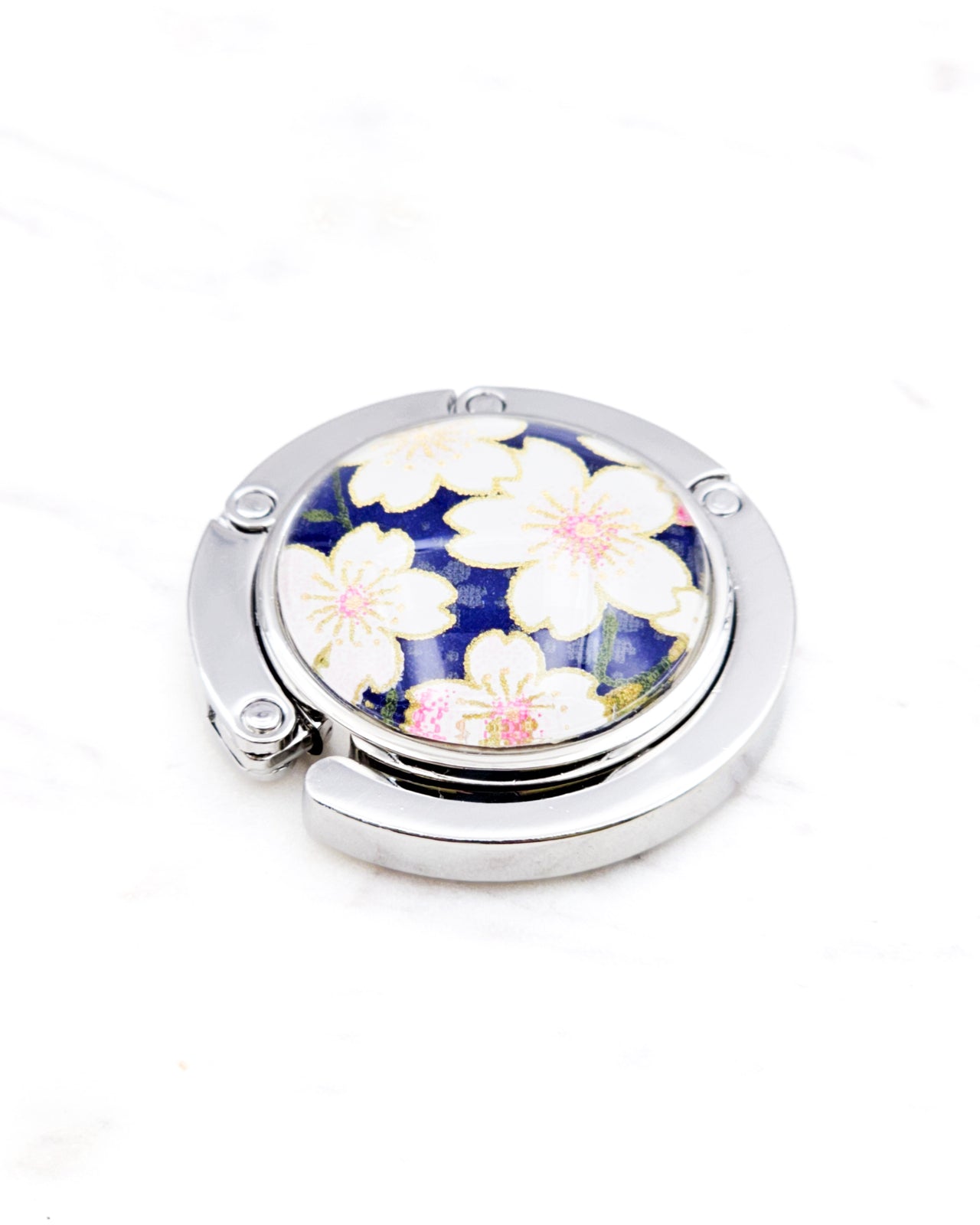 Tabletop Bag Hanger - Pink Cherry Blossoms on Blue