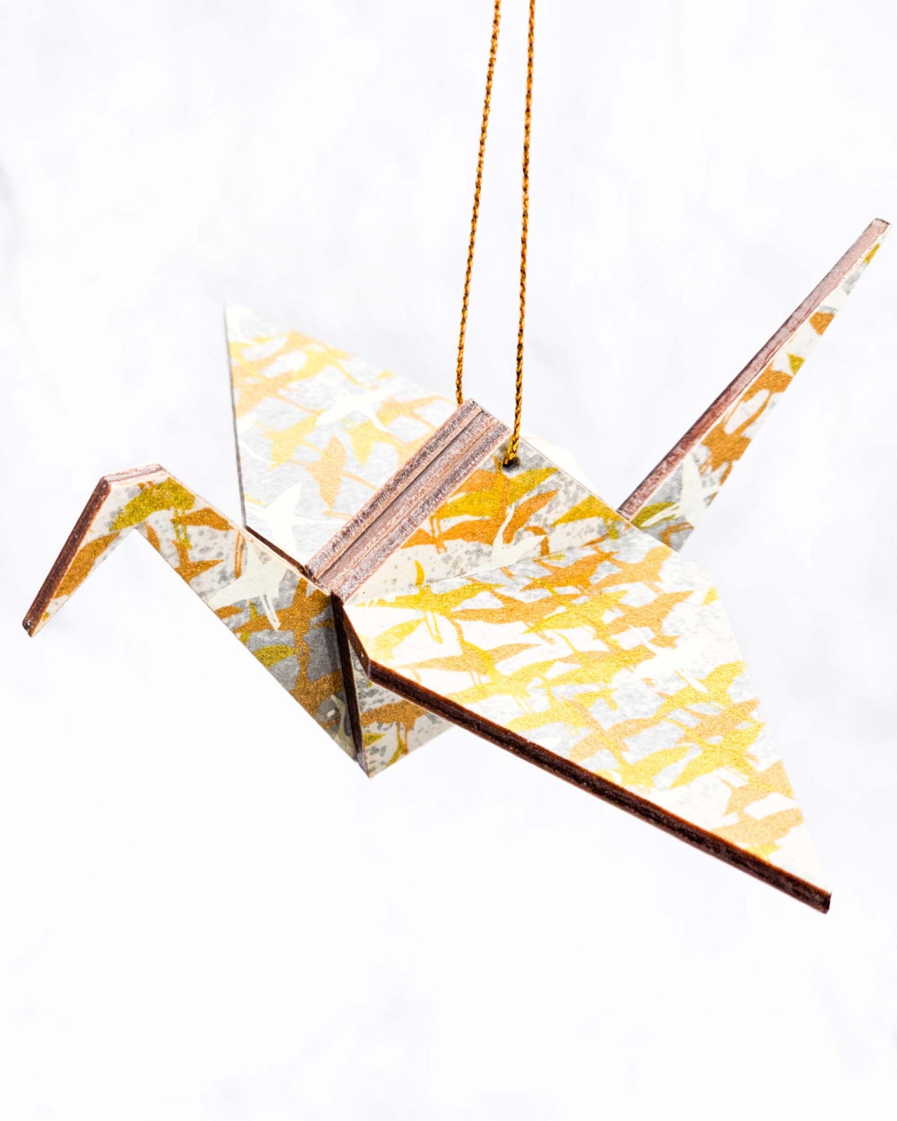 Wooden Origami Crane - Gold & White Cranes on Gray