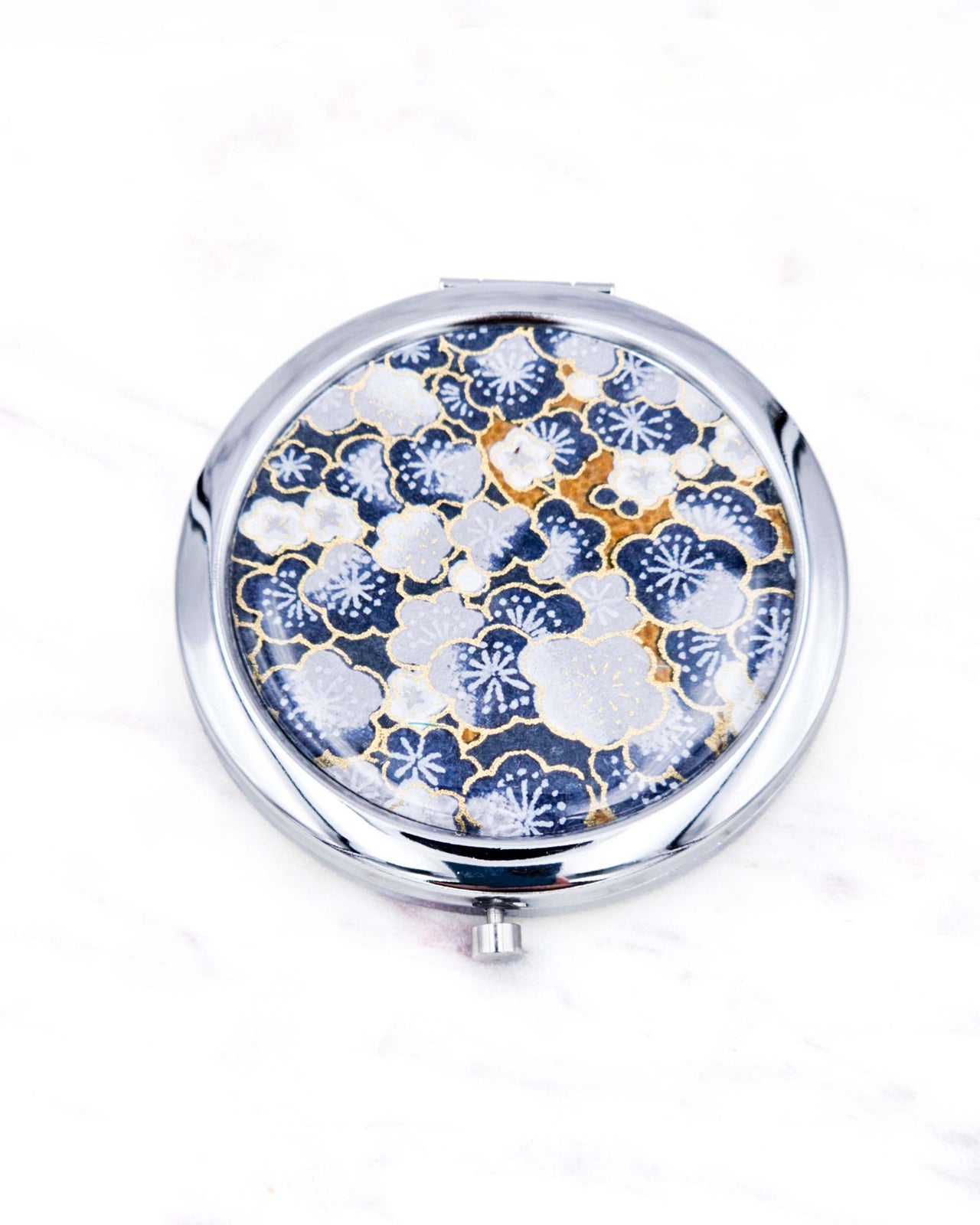 Compact Mirror - Blue Plum Blossom Tree on Navy Blue