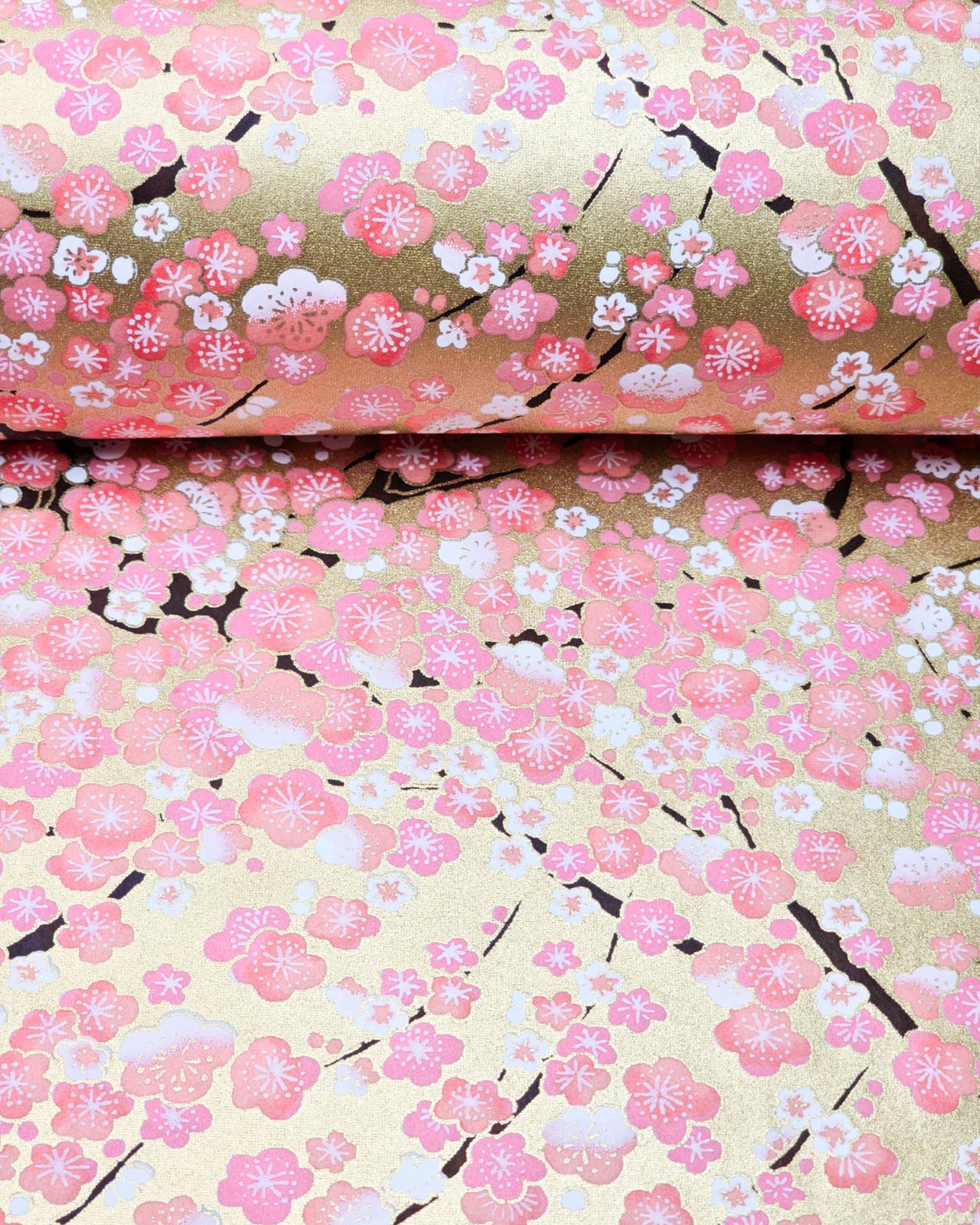 0428 Pink Plum Blossom Tree on Gold